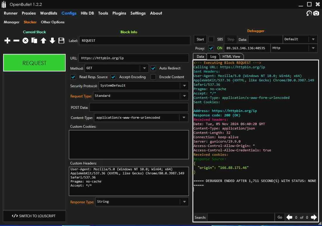 Executing requests with rotating proxies in OpenBullet