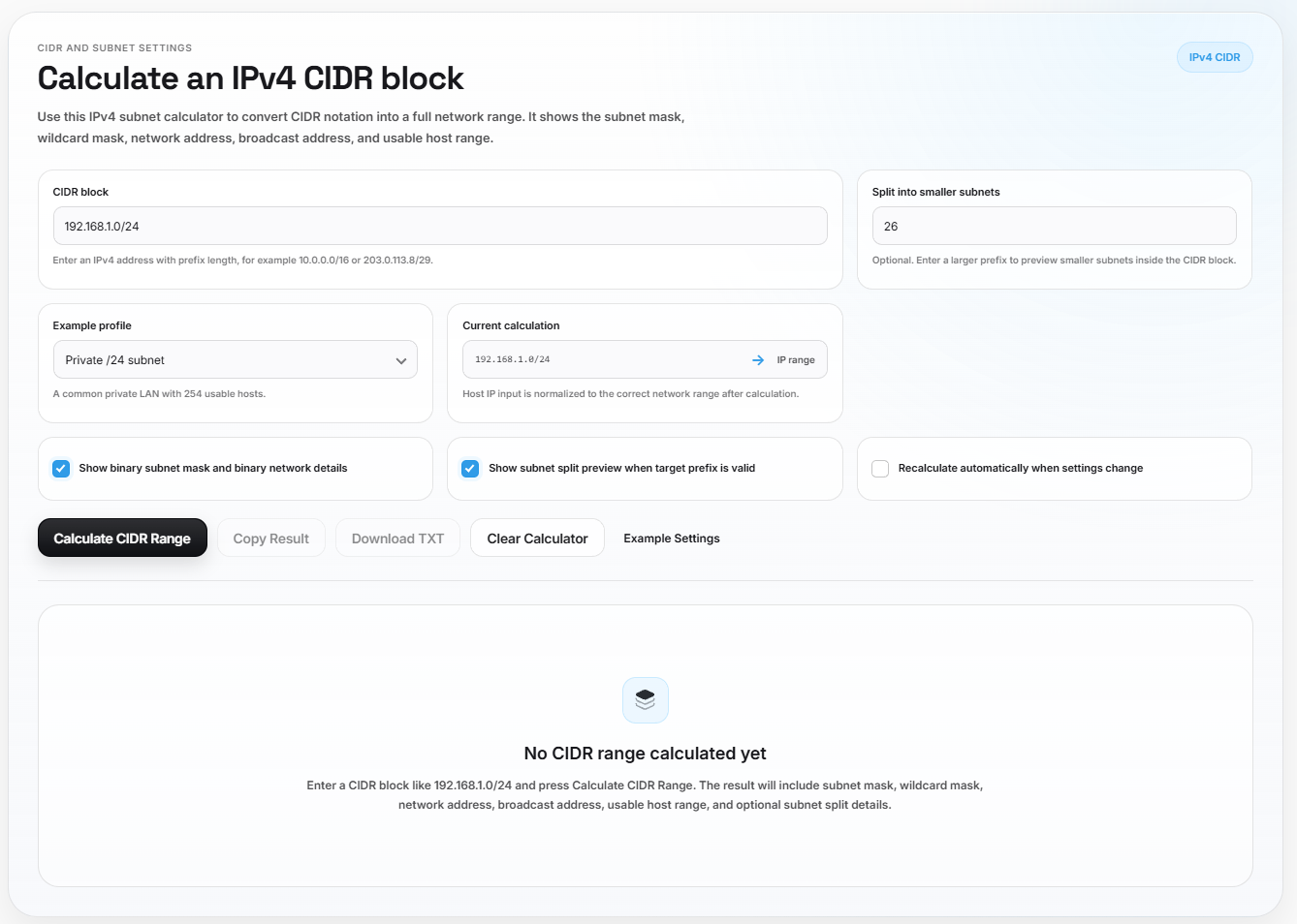 IPv4 CIDR Calculator preview
